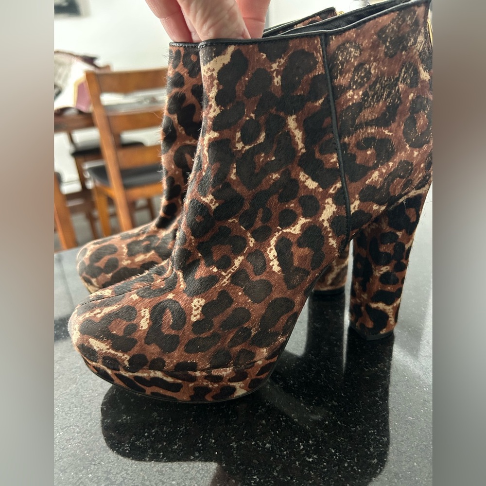 Michael Kors Leopard Print Platform Ankle Boots in Brown and Black